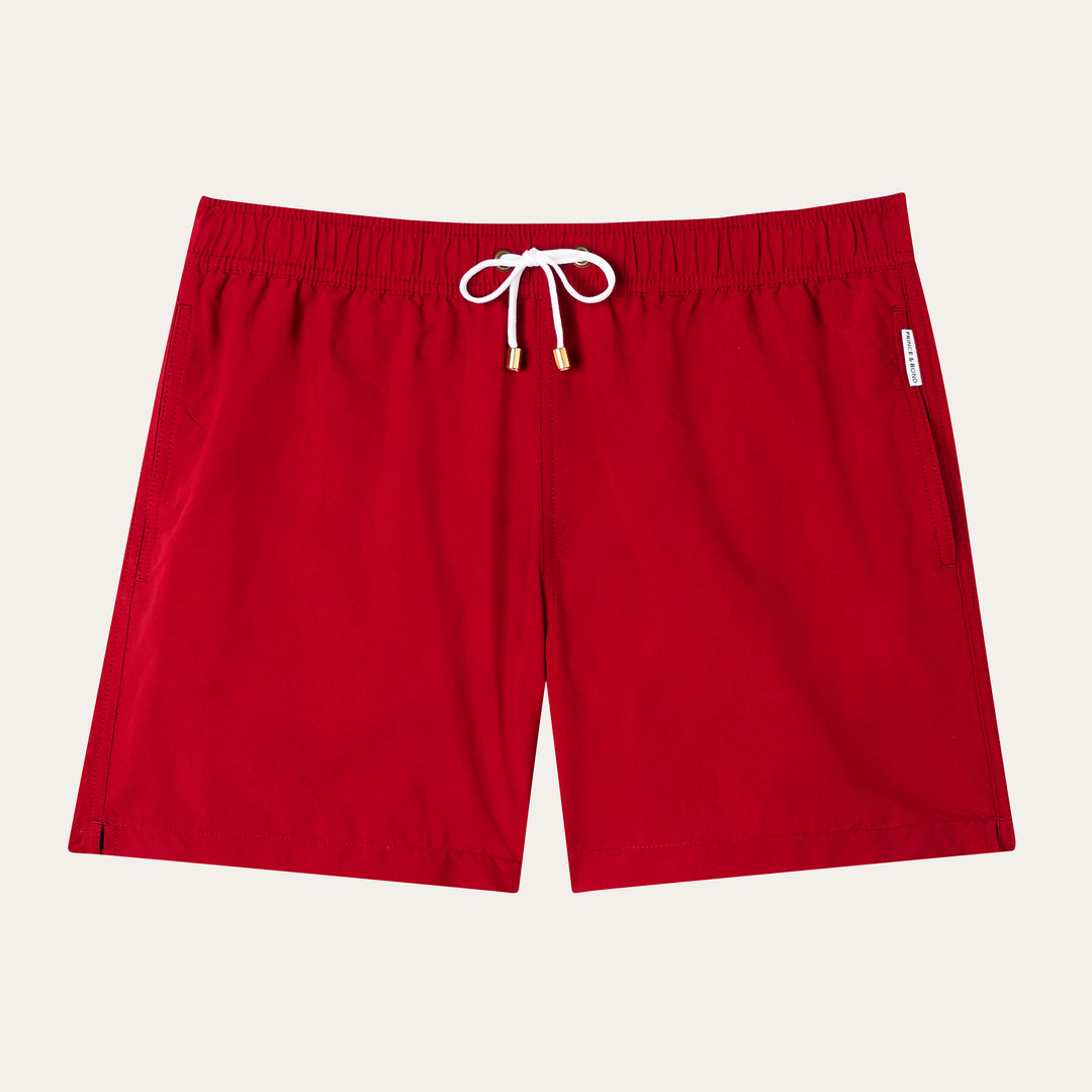 Easton tailored men's burgundy Swim Shorts. Sustainably made in Portugal