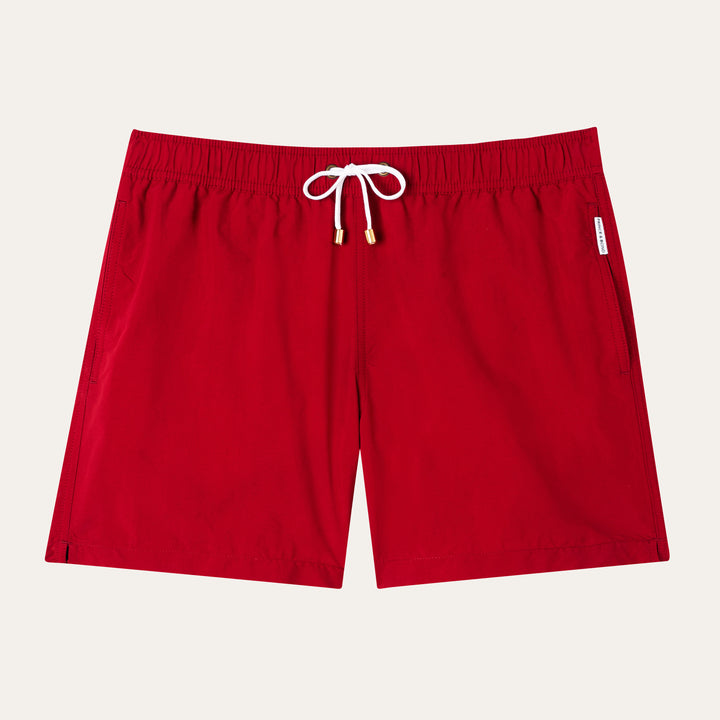 Easton tailored men's burgundy Swim Shorts. Sustainably made in Portugal