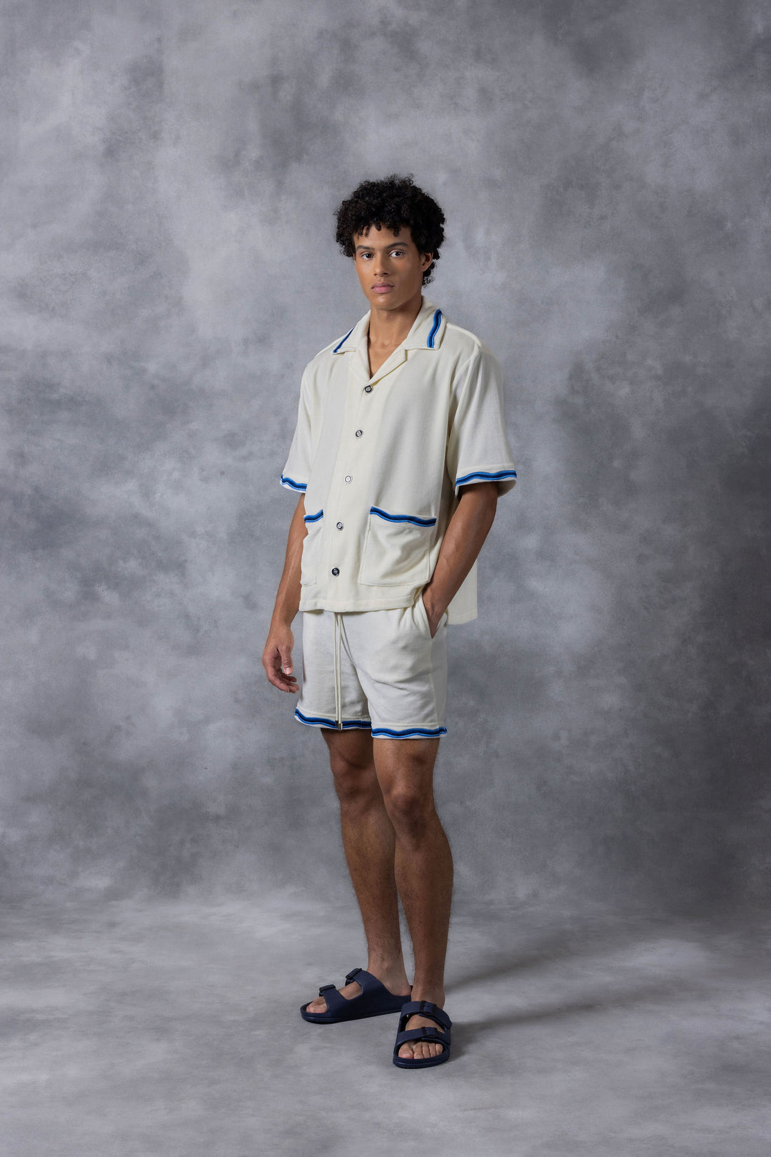 Riviera Wave Embroidered terry shorts