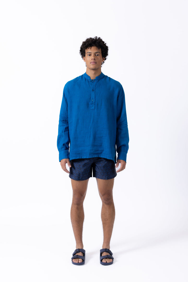 The Edward Linen Polo - Blue