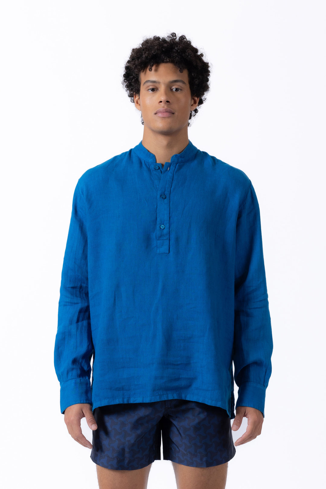 The Edward Linen Polo - Blue