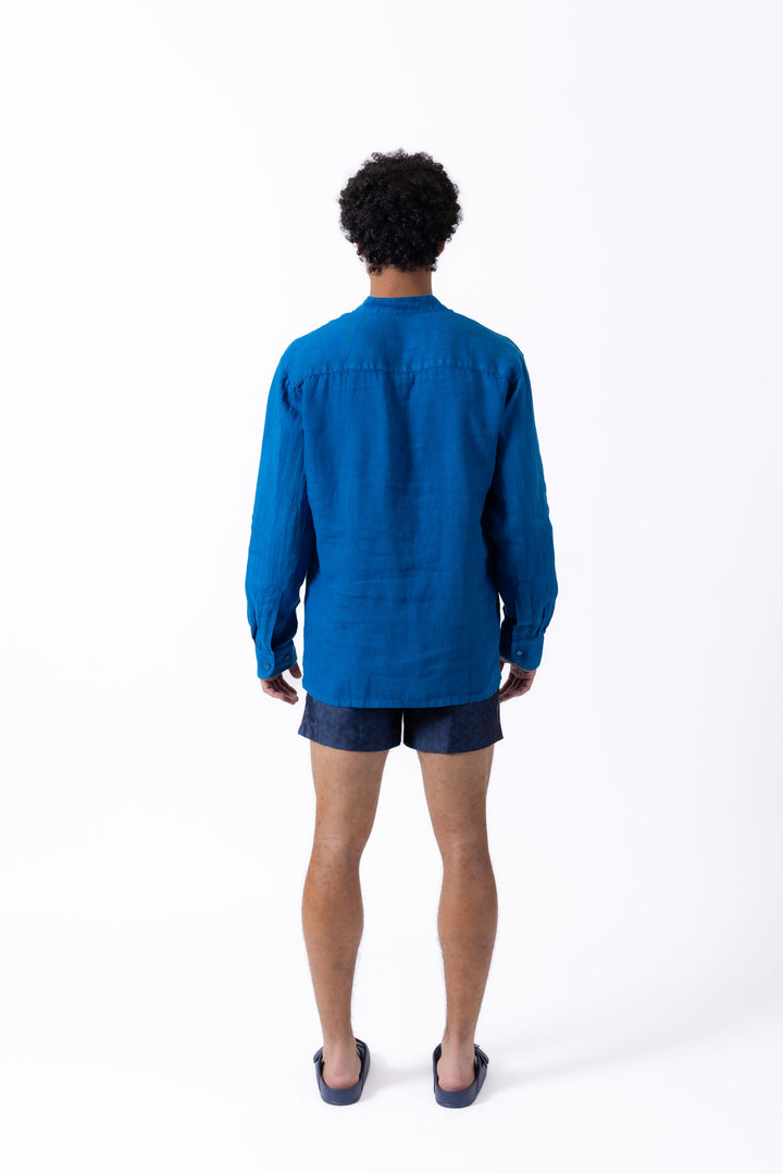 The Edward Linen Polo - Blue