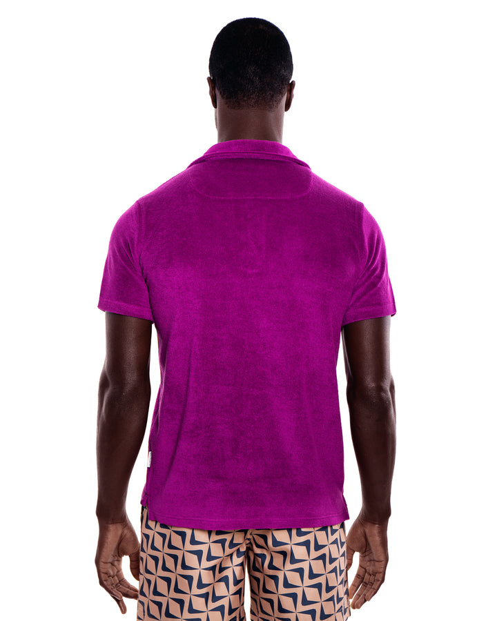 Riviera Terry Polo
  
Cut from  organic terry toweling fabric that is soft and highly breathable, our Riviera polo is designed with an open placket which exudes effortless cool.
An Idshirt