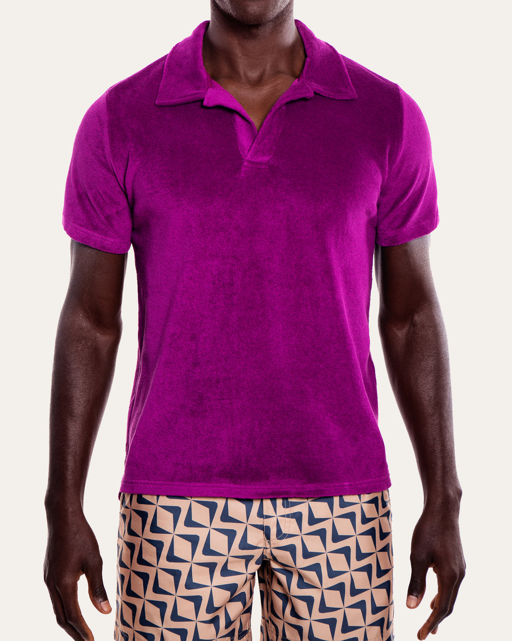 Riviera Terry Polo
  
Cut from  organic terry toweling fabric that is soft and highly breathable, our Riviera polo is designed with an open placket which exudes effortless cool.
An Idshirt