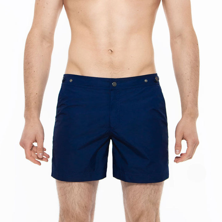 Elvio Blue Tailored Deep Sea Swim ShortCut in our signature Elvio silhouette, these hybrid swim shorts are made from quick drying breathable shell. 
An elevated take on the classic swim shorts, they featuswim shorts