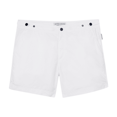 Elvio White Tailored Swim ShortCut in our signature Elvio silhouette, these hybrid swim shorts are made from quick drying breathable shell . 
An elevated take on the classic swim shorts, they featswim shorts